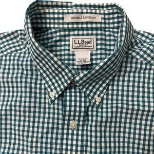 L.L. Bean Men's Check Gingham Wrinkle Resistant Casual Button‎ Down Shirt XL